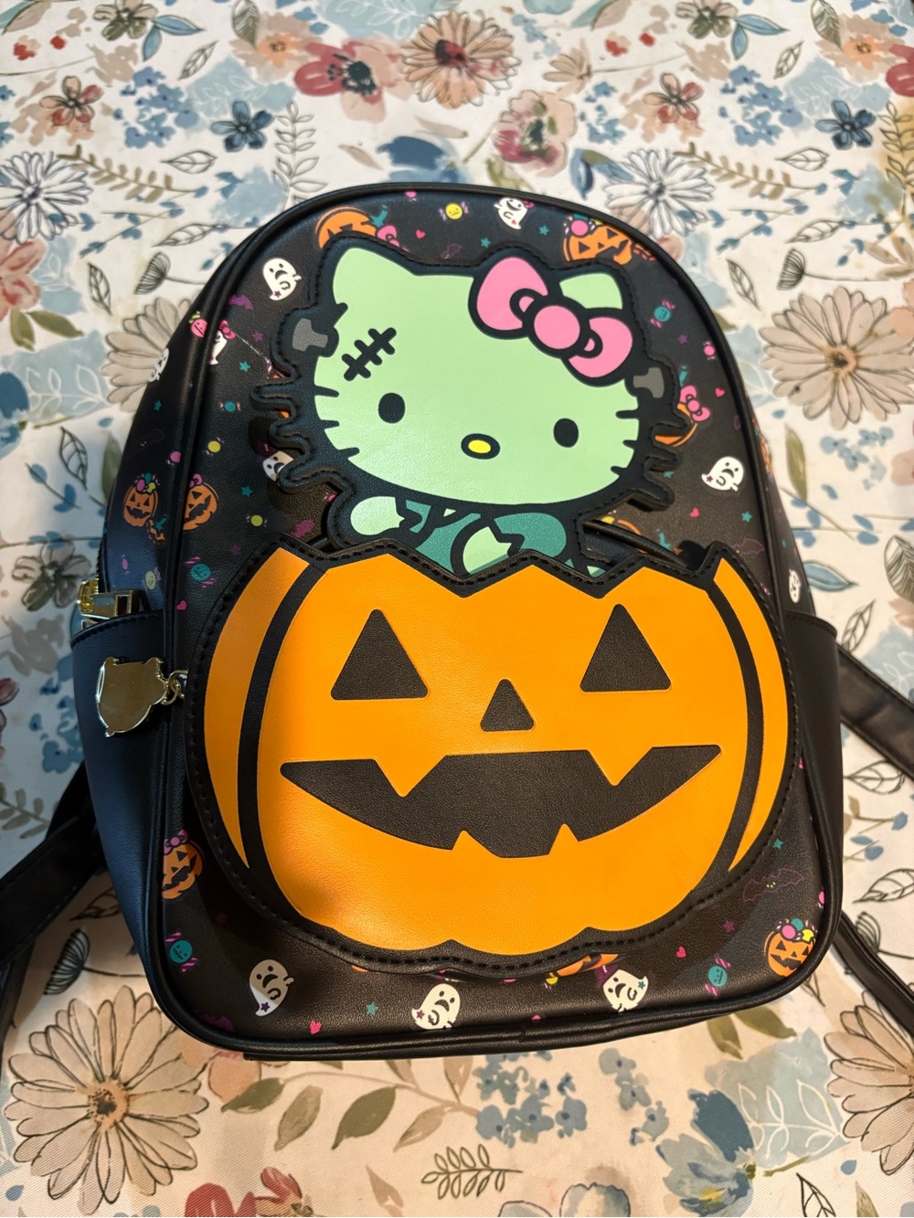 Loungefly Black, Orange & Green Hello Kitty Pumpkin Mini Backpack